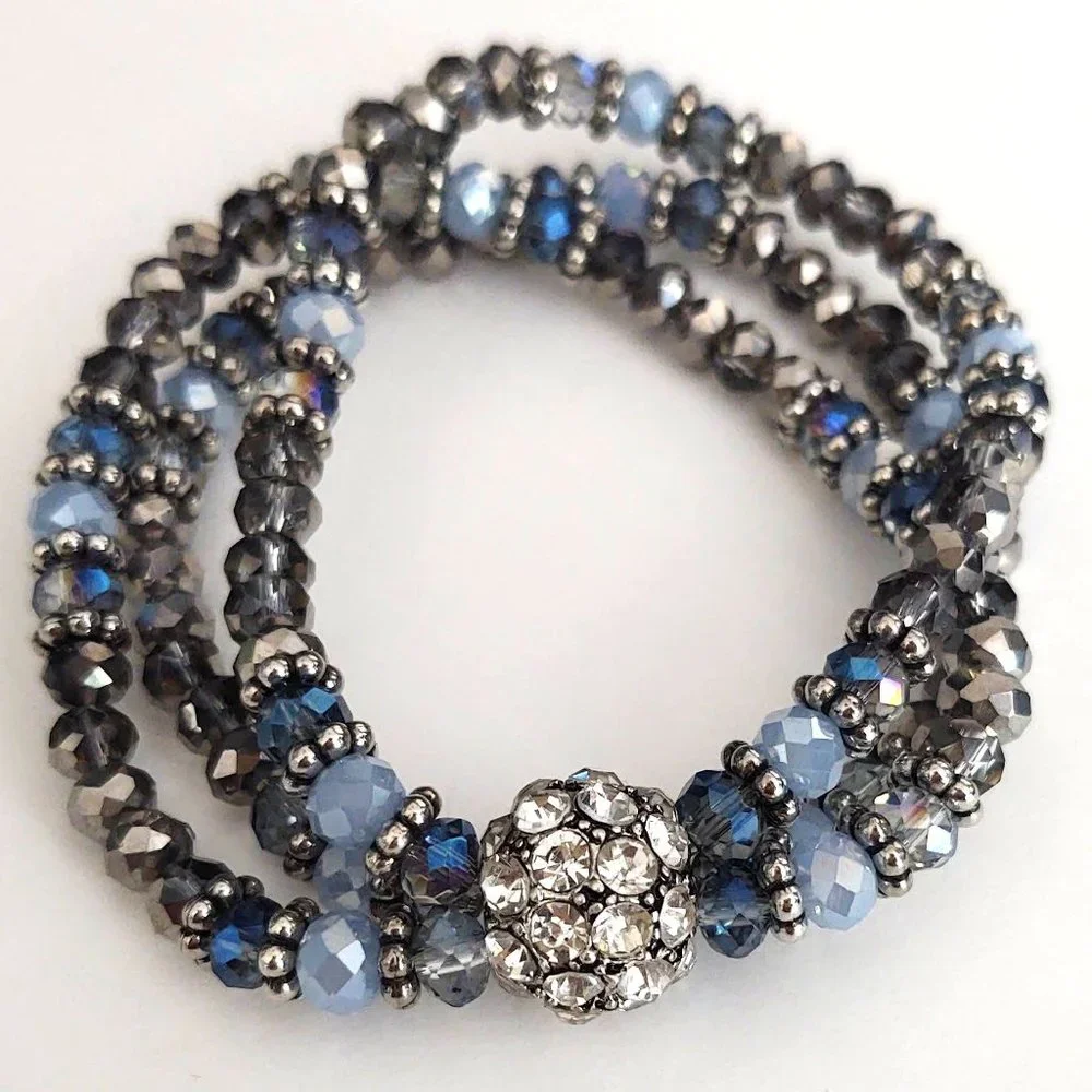 3 strand crystal and cz stretch bracelet
